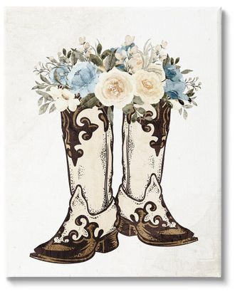 Stupell Industries Cowboy Boot Mixed Flower Bouquet Canvas Wall Art By Kim Allen