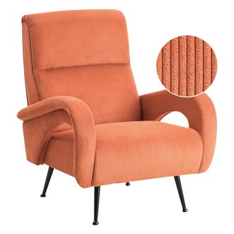 Beliani Beliani - Sill&oacute;n Tapizado Pana Estilo Retro Respaldo Bajo Naranja Svalov