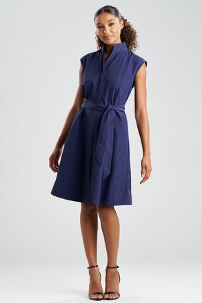 Natori Solid Taffeta Tie Front Dress in Navy at Nordstrom, Size X-Large