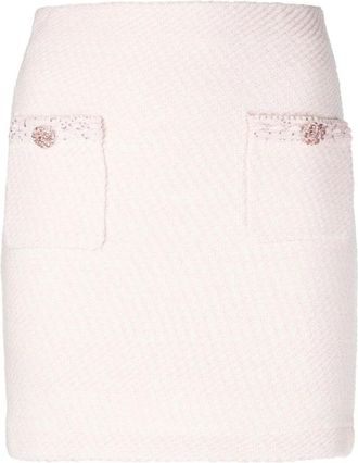 Self Portrait Elegante Roze Gebreide Mini Rok - Dames - Korte rokken - Roze - M - Katoen - Rokken