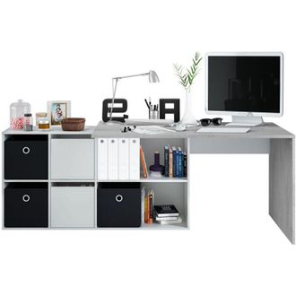 OEM Mesa Escritorio Con Buc En Color Blanco Artik Y Cemento Oficina Estudio 74x203x66 Cm