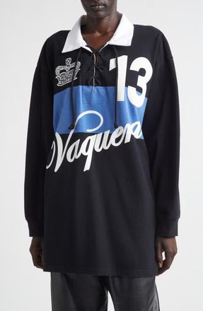 Vaquera Stripe Oversize Cotton Rugby Shirt in Black Blue at Nordstrom, Size X-Large