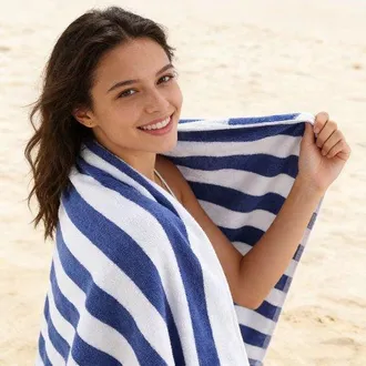 No Brand Toalla De Playa De Algod&oacute;n Absorbente A Rayas, Hilo Te&ntilde;ido, Perfecta Para Vacaciones En La Playa, Nataci&oacute;n Y Aguas Termales - 75 Cm X 150 Cm