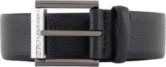 Emporio Armani Tumbled-Leather Logo Buckle Belt, Size 110 cm