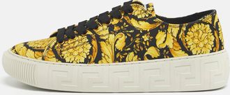 Versace Yellow/black Barocco Print Canvas Greca Sneakers