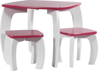Wanderlust Deco Wanderlust Deco - Set Mesa Y 2 Taburetes De Madera Blancos/rojos 96x48x42 H Cm
