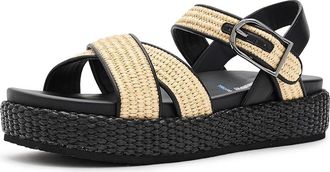 Johnston & Murphy Carli Cross-Band Sandals Womens Sandals Natural Raffia/Black Nappa Leather : 9.5 M