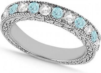 Allurez Antique Diamond & Aquamarine Wedding Ring 14kt White Gold (1.05ct)