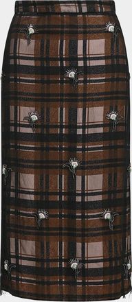 Essentiel Kate Embellished Plaid Midi Skirt