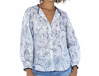 Go Silk Go Cotton Beat Poet Blouse In Blue/white