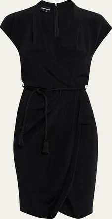 Giorgio Armani Belted Cap-Sleeve Jersey Wrap Dress