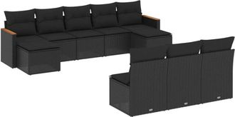 vidaXL Vidaxl - Set De Sof&aacute;s De Jard&iacute;n 10 Pzas Cojines Rat&aacute;n Sint&eacute;tico Negro
