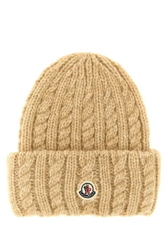Moncler Beige Logo Beanie Cap
