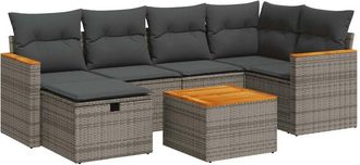 vidaXL Set De Sof&aacute;s De Jard&iacute;n 7 Pzas Con Cojines Rat&aacute;n Sint&eacute;tico Gris Vidaxl