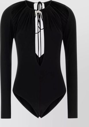 Marine Serre viscose cutout long-sleeve bodysuit