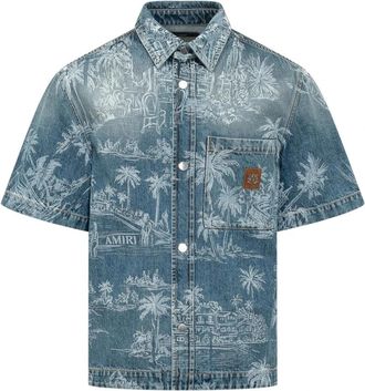 Amiri Chateau Palms Denim Shirt - Heren - Spijkeroverhemden - Blauw - M - Denim - Overhemden