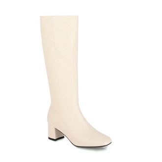 Generic Womens Square - Toe Knee - High Riding Boots with Chunky Heel and Side Zipper,for Autumn and Winter,Beige,11 UK