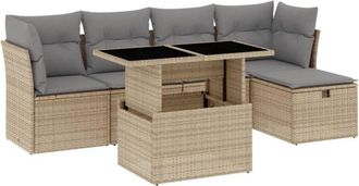 vidaXL Juego De Sof&aacute;s Jard&iacute;n Con Cojines 6 Pzas Rat&aacute;n Sint&eacute;tico Beige Vidaxl