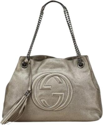 Gucci Pre-owned Shoulder Bags, female, Brown, Size: ONE SIZE Pre-owned Leather Shoulder Bag