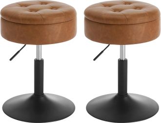 Woltu Woltu - Juego De 2 Taburetes De Bar Con Almacenamiento Y Altura Ajustable, Marr&oacute;n
