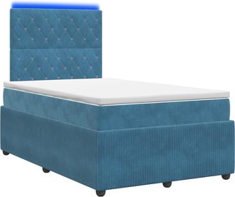 vidaXL Letto Box Spring Led Con Materasso Blu 120 X 190 Cm Velluto Vidaxl