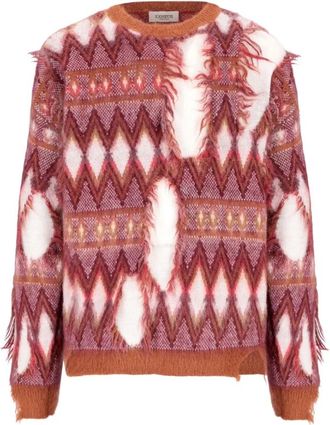 Laneus Truien & Vesten, Heren, Rood, XL, Wol, Rode Geometrische Crew Neck Trui