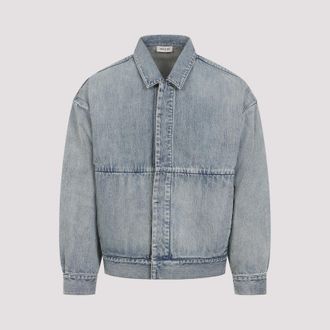 Fear of God Mens Light Blue Denim Trucker Jacket - Light Grey Cotton - Size Medium