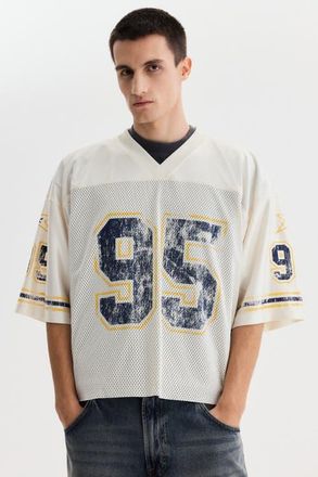 H&M Oversized Fit Printed Mesh T-shirt in White/w. Coast 95 at Nordstrom, Size Xx-Large