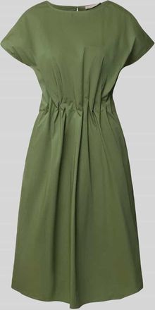 Christian Berg Midikleid mit Rundhalsausschnitt und Drapierungen in Oliv, Gr&ouml;&szlig;e 34