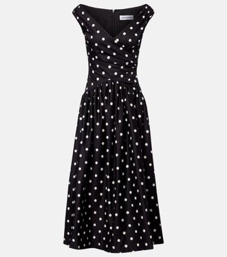Self Portrait Polka-dot off-shoulder cotton midi dress