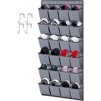OEM Organizador De Zapatos Para Colgar En La Puerta Con 24 Bolsillos, Bolsa Plegable Para Guardar Zapatos Con Ganchos, Color Gris Lino