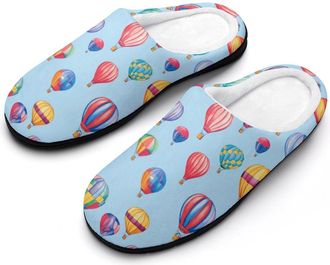 Generic Colorful Hot Air Balloons Mens House Slippers Memory Foam Washable Cotton Slip on Home Shoes