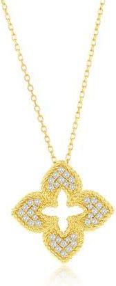 Suzy Levian Pavé Cubic Zirconia Clover Pendant Necklace in Yellow at Nordstrom Rack, Size 18