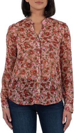 Kut from the Kloth Jasmine Chiffon Button-Up Shirt in Aragon/Light Olive/Rose at Nordstrom, Size X-Small