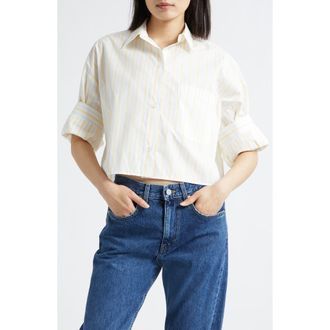 TWP Next Ex Stripe Button Front Shirt in Ivory /Yellow /Blue at Nordstrom, Size X-Small