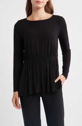 Anne Klein Long Sleeve Elastic Waist Top in Anne Black at Nordstrom, Size X-Small