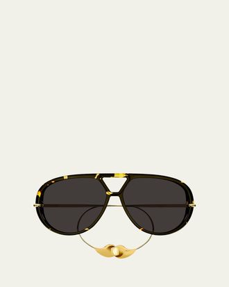 Bottega Veneta Geometric Acetate & Metal Alloy Aviator Sunglasses