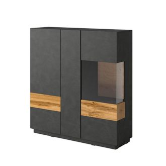 Petits Meubles Vajillero 3 puertas paneles de aglomerado gris antracita y madera