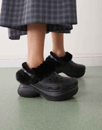 Crocs Bae - Zoccoli neri con interno in pelliccia-Nero