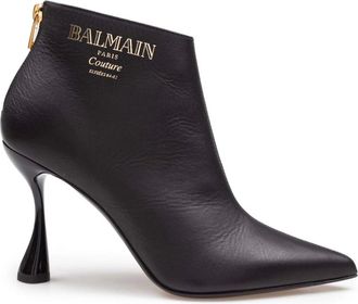 Balmain Heeled Boots, female, Black, Size: 7 1/2 US Black Leather Pointed Toe Ankle Boots