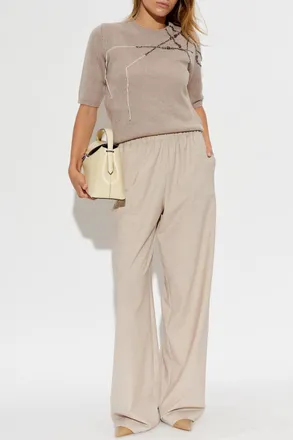Fabiana Filippi Wool Trousers With Straight-leg Cut, Womens, Beige