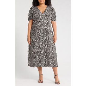 Renee C Floral V-Neck Midi Dress in Black at Nordstrom Rack, Size 1X