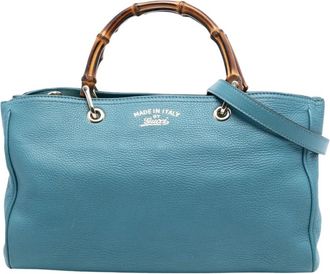 Gucci Pre-owned Handbags, female, Blue, Size: ONE SIZE Pre-owned Leather Top Handle Bag