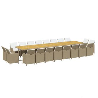 vidaXL Set Comedor De Jard&iacute;n 21 Pzas Con Cojines Rat&aacute;n Sint&eacute;tico Beige Vidaxl