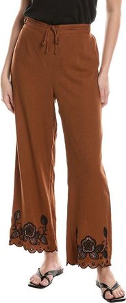Ellen Tracy Ankle Embroidery Linen-Blend Pant