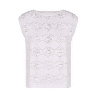 Max Mara Sleeveless Tops, female, White, Size: L Round Neck Sleeveless Sweater