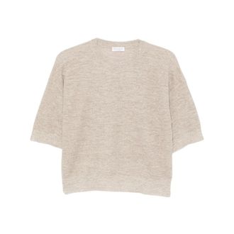 Brunello Cucinelli Brunello Cucinelli, Round-neck Knitwear, female, Beige, Size: L Round-neck Knitwear