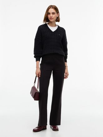 Tommy Hilfiger Womens Flared Cropped Ponte Pull-On Pant - Black - XXL