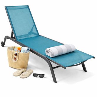 VCM Tumbona Enrollable Dimensiones Aprox. L. 192 X Al. 32 X An. 58 Cm Silla Reclinable Con Respaldo Ajustable Sill&oacute;n De Playa - Sonlas 192x58 (azul) - Vcm