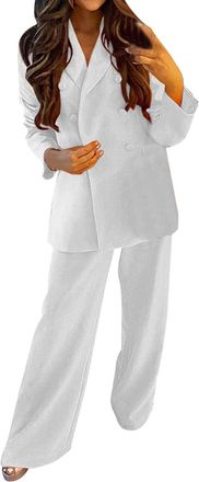 Generic Womens Fashion Autumn Winter New Suit Coat Casual Wide Leg Pants Suit Set Work Suits for Women Office White